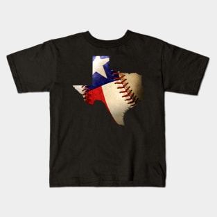 Texas Baseball Lover Map of State of Texas Flag Kids T-Shirt